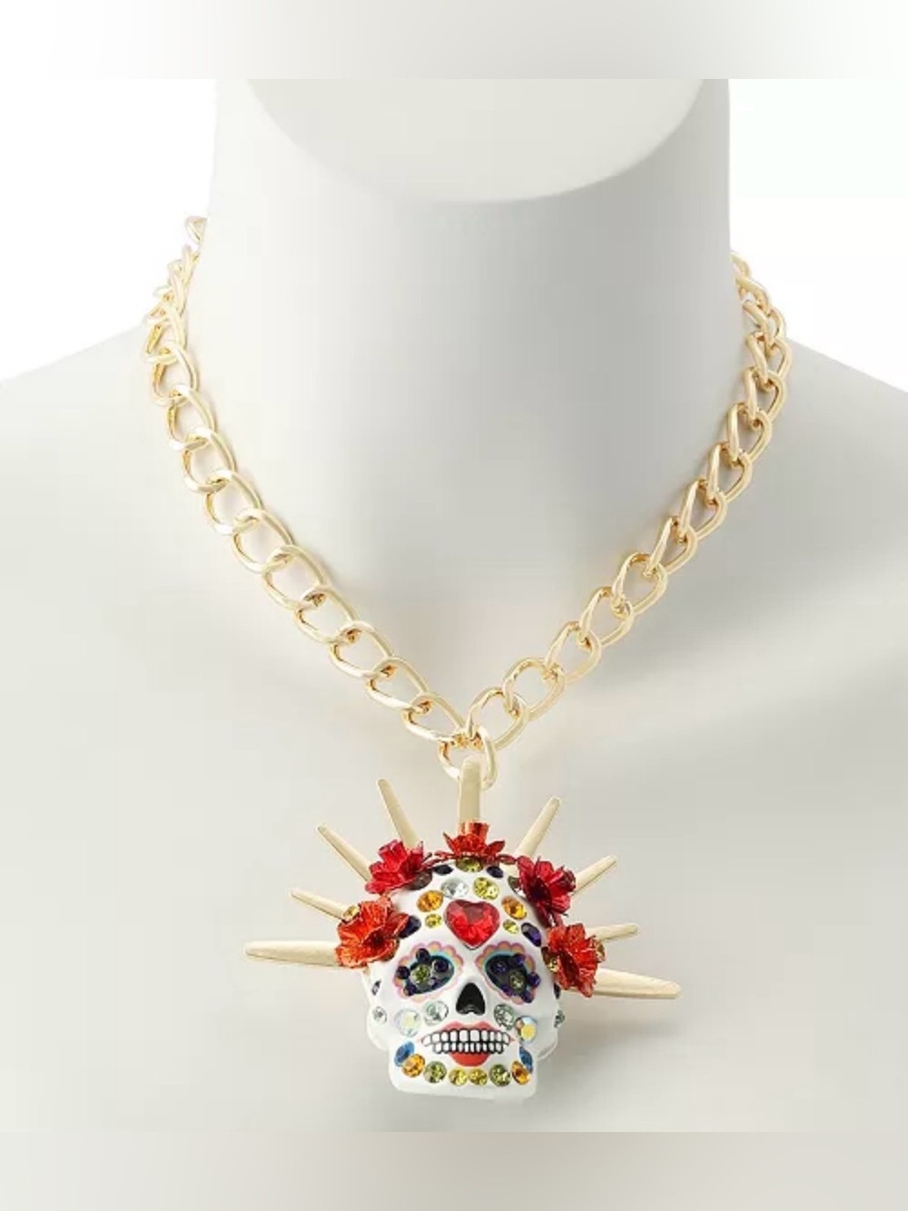 BETSEY JOHNSON FAUX STONE SUGAR SKULL BRIDE PENDANT NECKLACE - NEW WITH TAGS